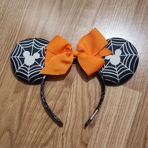 Disney Spider Web Mouse Ears Headband with Orange Bow